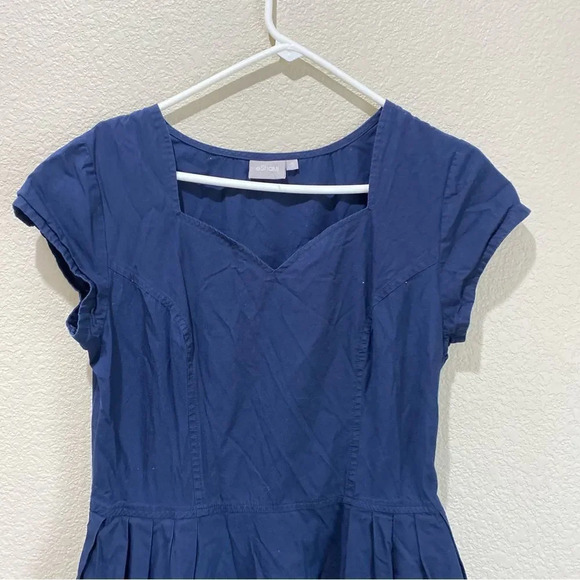 ESHAKTI Navy Blue Cotton Fit-And-Flare Dress Sweetheart Neckline Size 12 - Picture 3 of 9